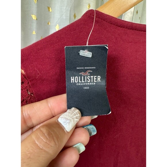 NWT Hollister Must Have Collection Floral Lace Front Lace Up Tie Long Sleeve Top - Picture 5 of 5